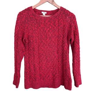 LL Bean Womens Cable Knit Fisherman Sweater S SP PS Red Blue L.L. Bean Prep